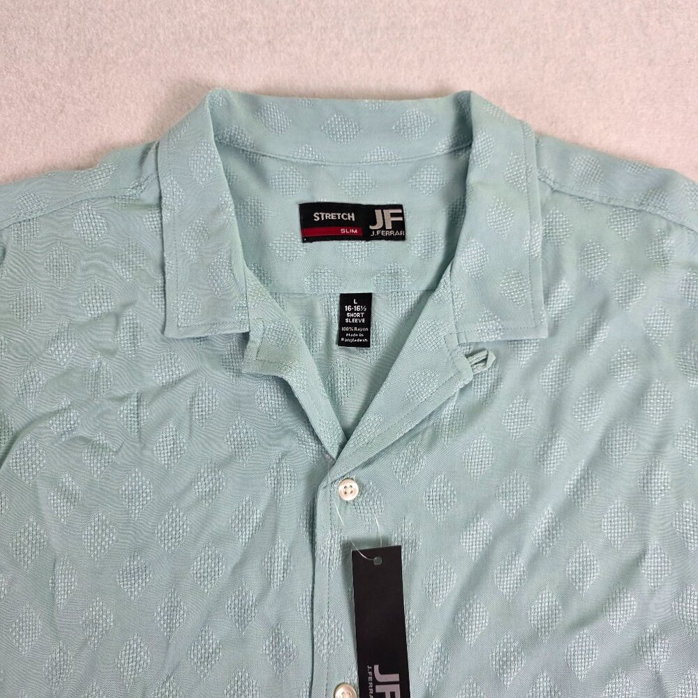 JF J Ferrar Large Slim Stretch Turquoise Diamond Short Sleeve Shirt‎ NWT